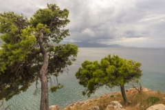 Küstenlandschaft mit Wolken, Attika, Griechenland.