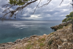 Küstenlandschaft mit Wolken, Attika, Griechenland.